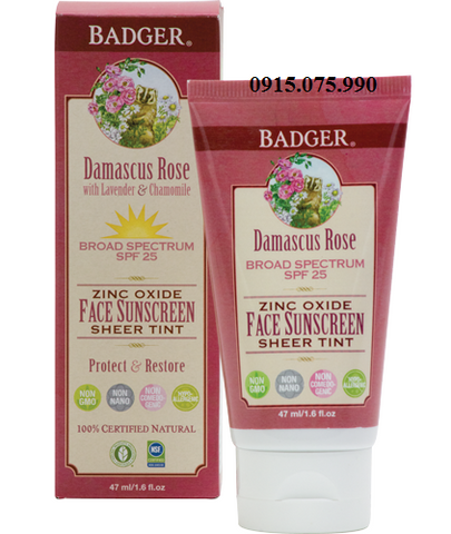 Badger Lotion chống nắng SPF25 Damascus Rose Sheer Tint Face Sunscreen