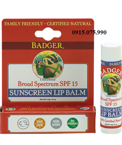 Badger Sáp dưỡng môi chống nắng Organic SPF 15 Lip Balm