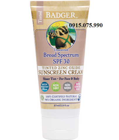 Badger kem nền chống nắng không hương tinted unscented sunscreen spf 30
