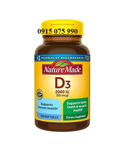 Nature made thuốc bổ sung vitamin D3 liều cao 2000IU